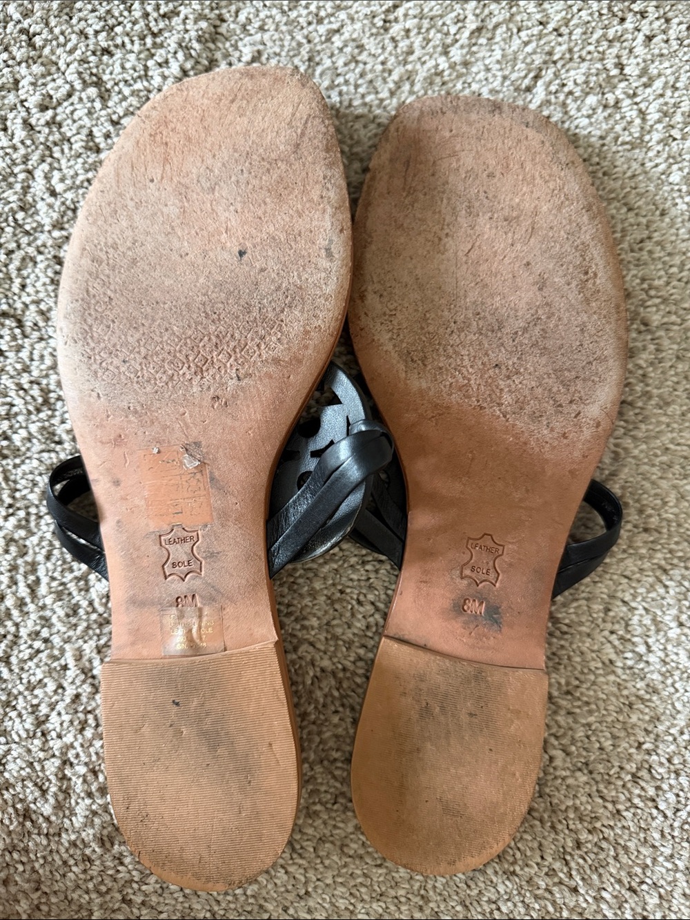 Tory Burch Black Leather Miller Thong Sandals with Tan Footbed - Picture 2 of 4